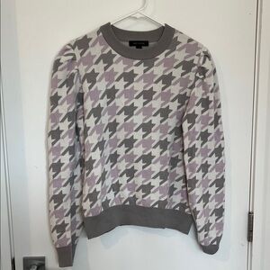 Ann Taylor Lavender & Gray Houndstooth Knit Sweater Puff Sleeves